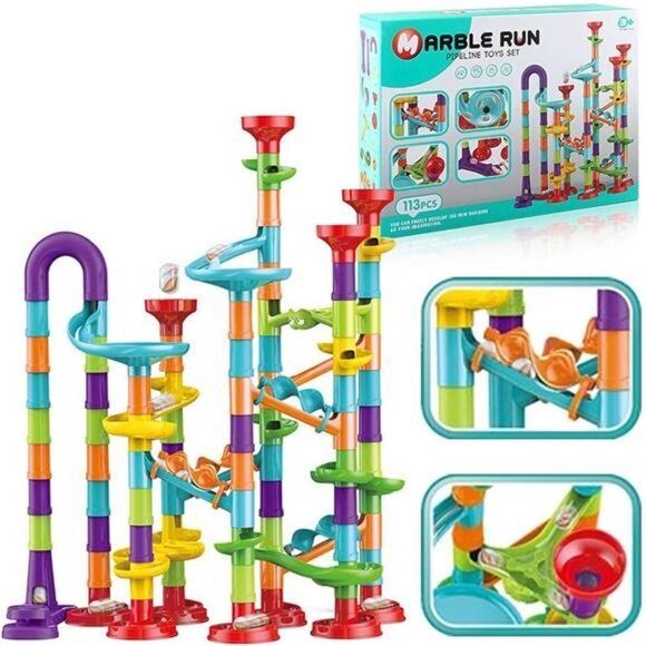 113 Pcs Marble Run for Kids Compact Set, STEM Learning Construction Building Toy - Picture 1 of 6